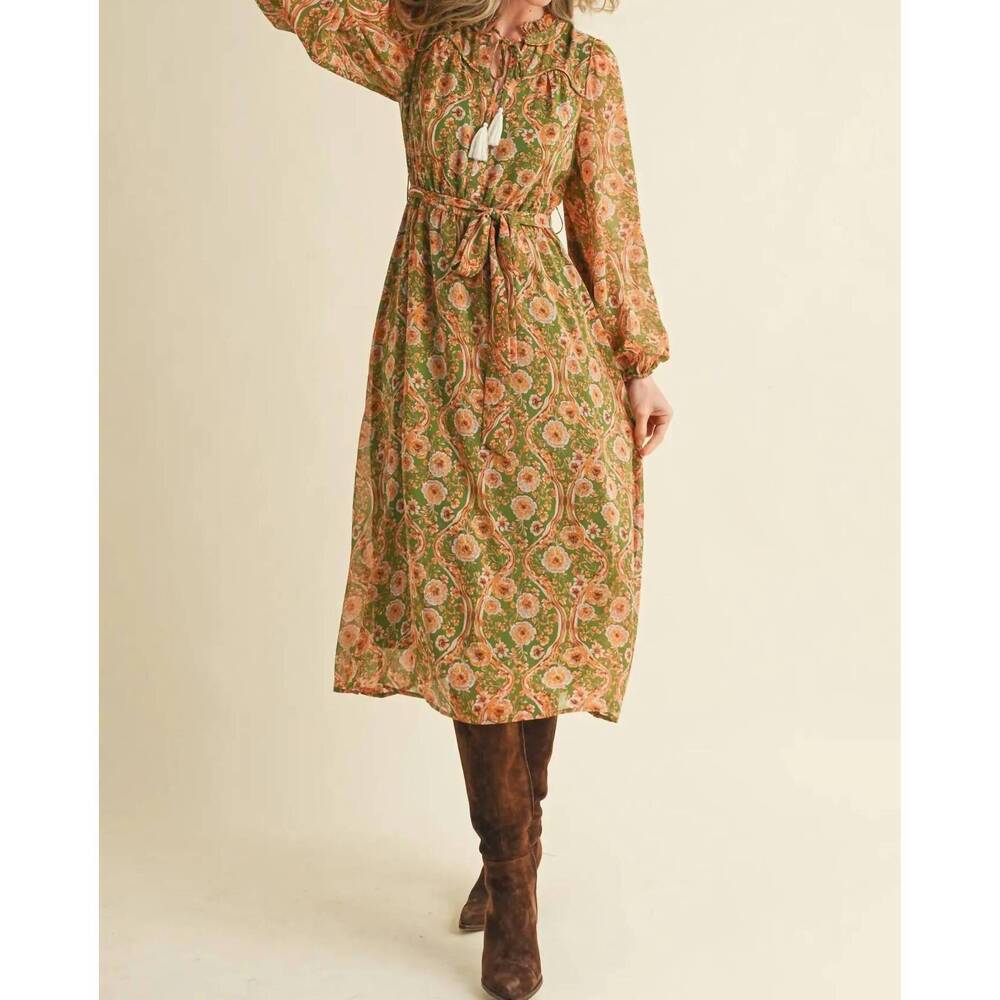NEW EN MERCI exclusive floral print belted midi dress in multi